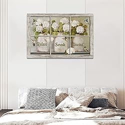 Farmhouse Flower Bathroom Decor Wall Art Rustic