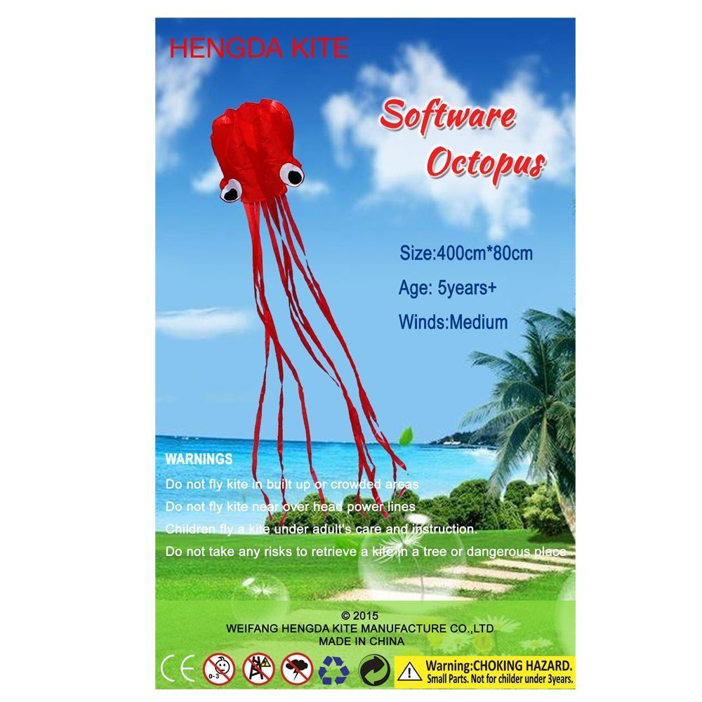 Hengda Kite Software Octopus Flyer Kite with Long Colorful Tail for Kids,Long,Large,for Kids and Adults,Easy to Fly