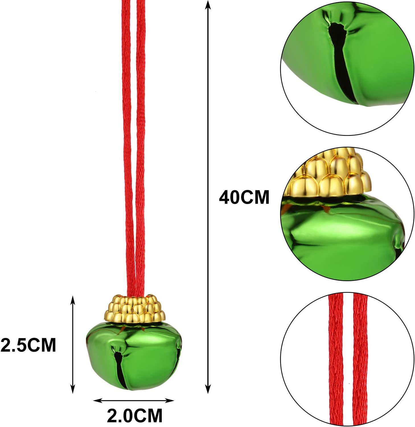 120 Pieces Christmas Bell Necklaces Christmas Holiday Necklaces for Christmas Supplies (Red and Green), Green,red - Image 3