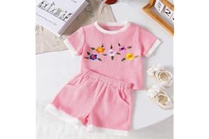 Toddler Baby Girl Summer Clothes Waffle 3D Floral Short Sleeve Tops Elastic Waist Shorts Cute Infant Outfits
