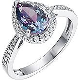 VEMAZA Color Change Alexandrite Ring 925 Sterling Silver June Birthstone Oval Kite Round Pear Shape Halo Cocktail Statement Engagement Ring Vintage Solitaire Three Stone Trilogy Lab Created Alexandrite Rings for Women