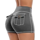 SEASUM Women's 3/4.5 Inch High Waisted Booty Shorts with Pockets - Butt Lifting Cargo Scrunch Gym Yoga Workout Bottom