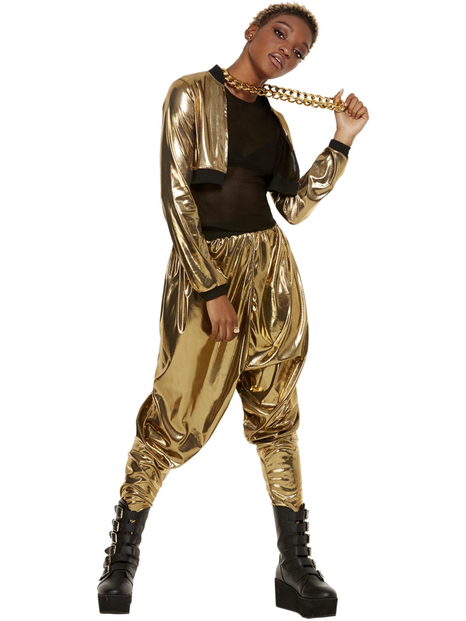 Smiffys 80s Hammer Time Costume, Gold Bralet, Mesh Top, Jacket & Trousers, 1980's Fancy Dress, 1980s Dress Up Costumes