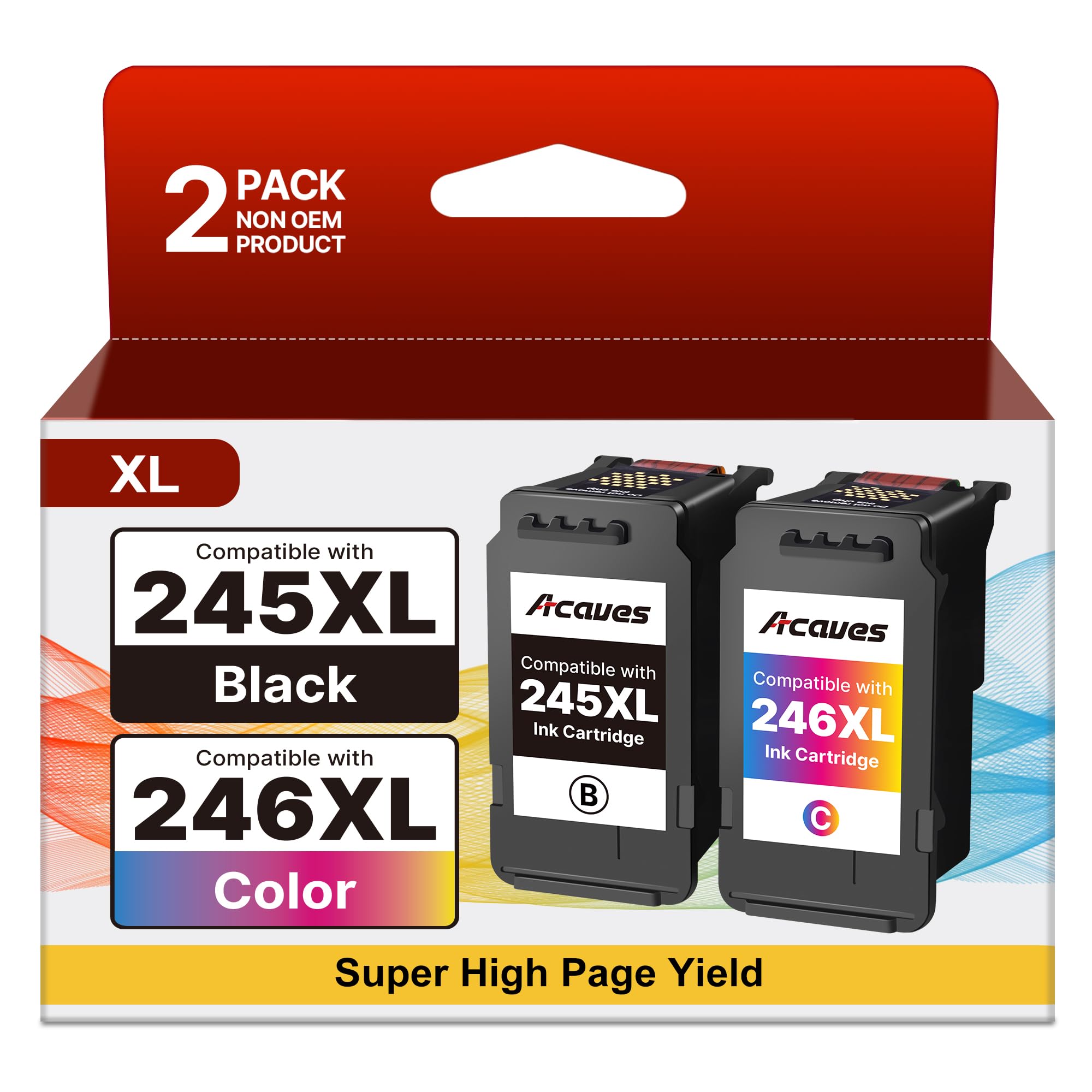 Acaves 246XL 245XL Ink Cartridge Replacement for Canon 245XL 246XL Combo Pack Compatible for Canon Ink 245 and 246 Work for Pixma TS202 TS3122 TS4320 TR4520 TR4522 MX490 MX492 MG2522, 2 Pack Image