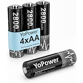 YoPower AA Rechargeable Batteries 2800mAh 4-Pack Pre-Charged | AA Batteries Low Self-discharge 1500 Recharge Cycles Double A Battery for Game Controllers, Flashlights, Toys