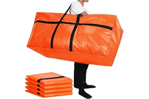 Windyun 4 Pack 57 Gallon Extra Large Storage Bags XXL Moving Bags with Zipper Handles Heavy Duty Jumbo Big Totes Box for Halloween Skeleton 4-12 Feet Christmas Tree Storage College Dorm Cloth (Orange)