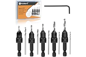 MulWark Countersink Drill Bit Set, 11 PCS Counter Sink Drill Bits Adjustable, #5, #6, #8, #10, #12, HSS Woodworking Drill Bit Set with 3/8" Quick-Change Shank and Storage Box