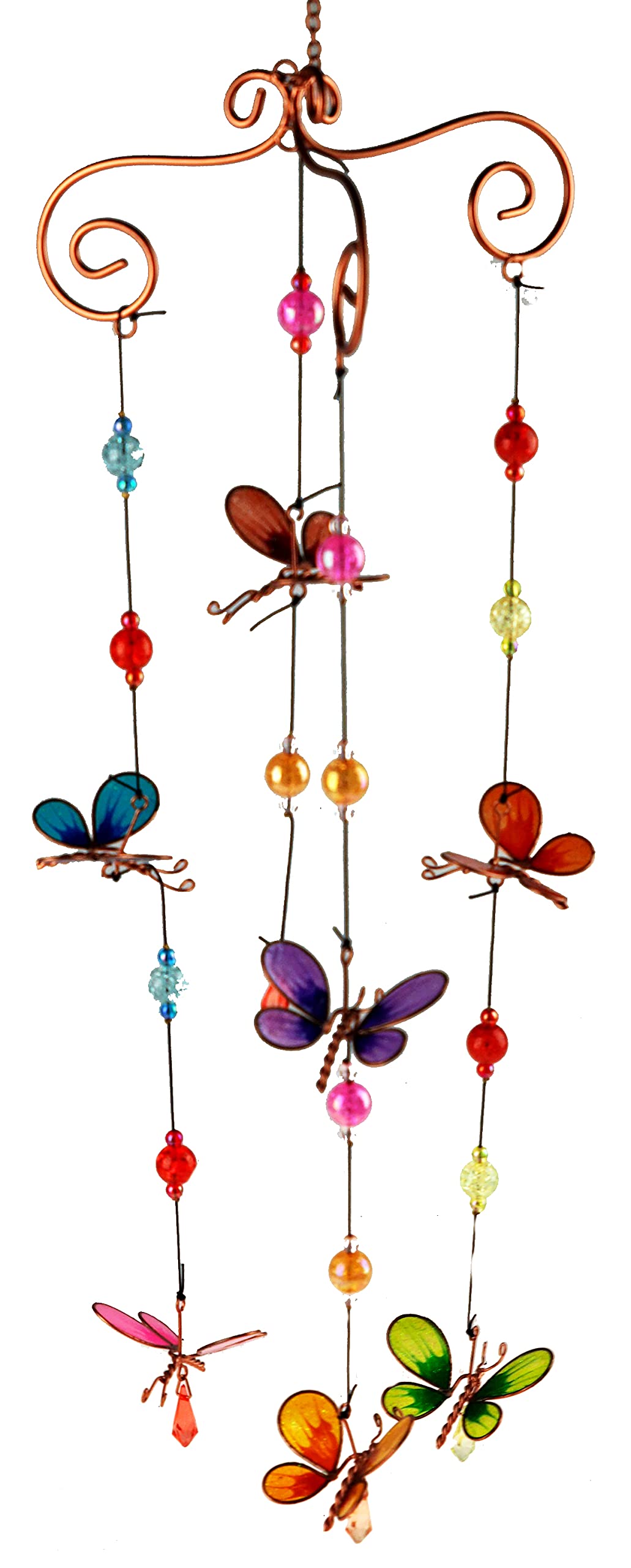 Something Different Triple Butterfly Chime, Metal & Glass, Multi-Colour, 13 x 0.1 x 110 cm
