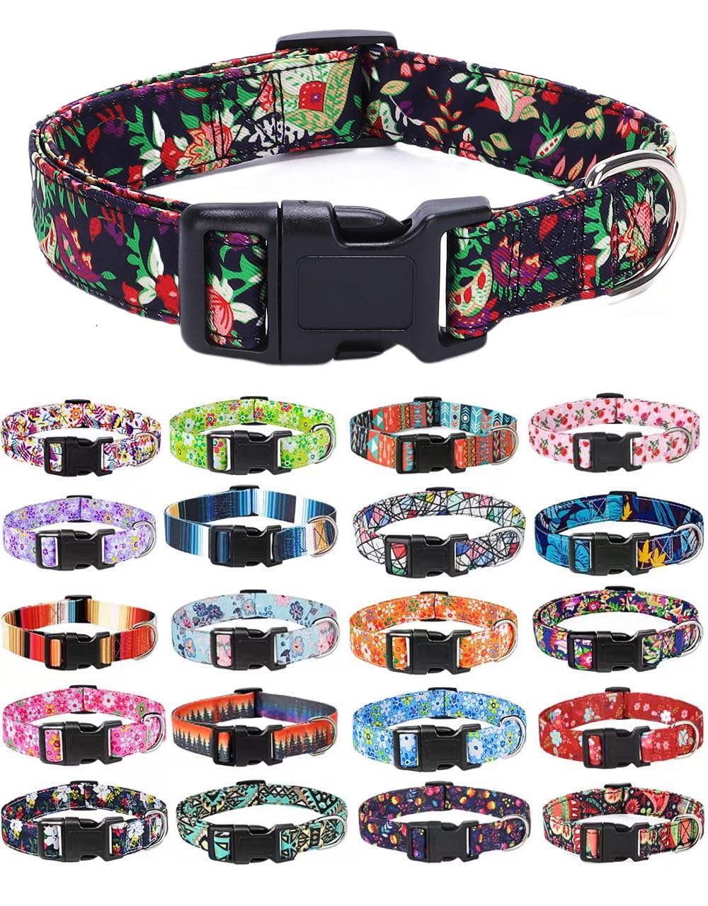 Moonpet Dog Collars for Puppy X-small Small Medium Large Dogs - Unisex Cute Design Boys Girls Dog Pet Collar Soft Adjustable Bohemia Fancy Floral Dog Collars-Floral-S