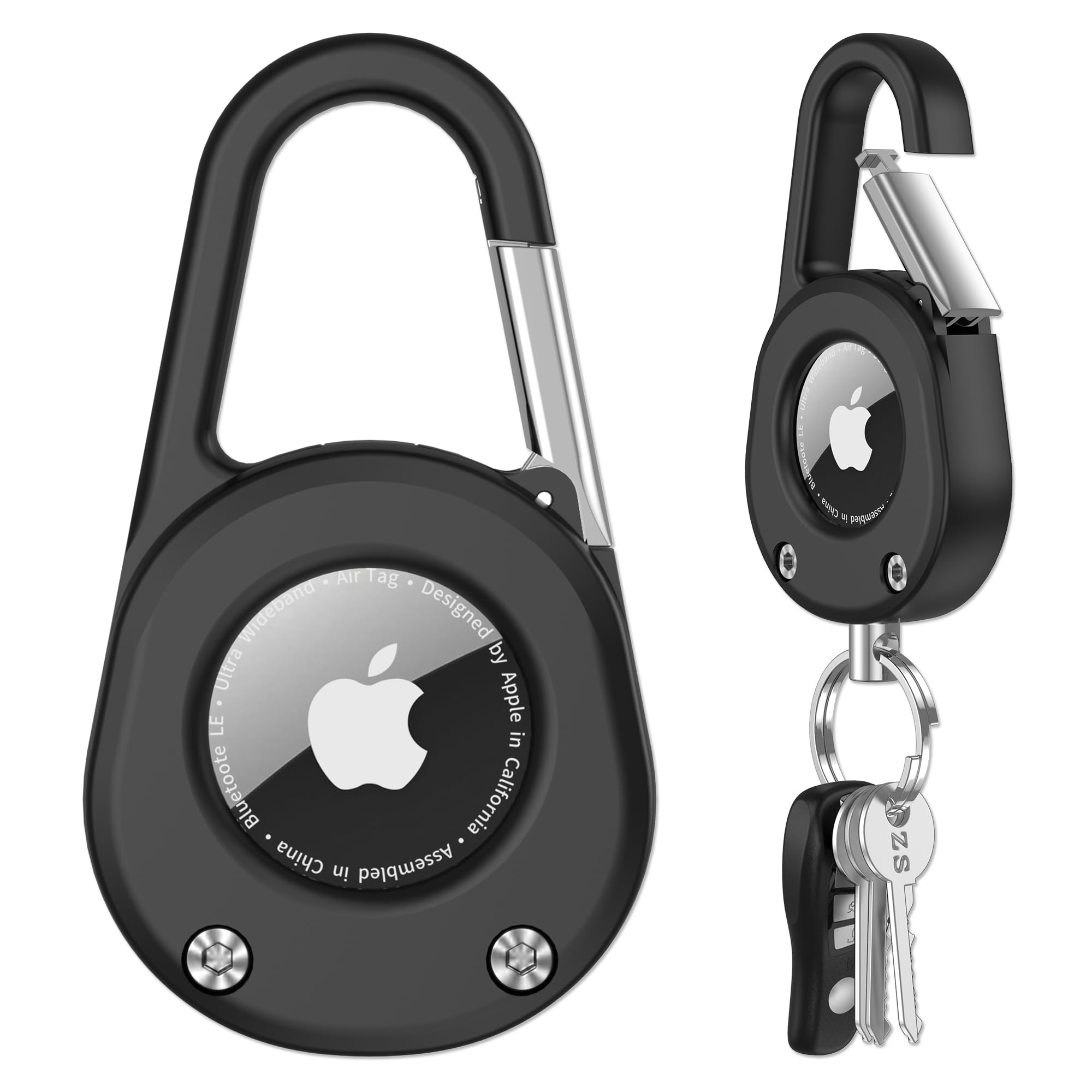 SCALLOP Schlüsselanhänger für AirTag (1. und 2. Generation), mit Karabiner, dicker, harter PC-Luftmark-Halter, IPX8 wasserdicht, sicheres Schloss, Universal-Rad-Schlüsselanhänger (Schwarz, 1 Stück)