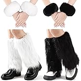 JATEBI 2 Pairs Faux Fur Fuzzy Leg Warmers with 2 Pairs Short Wrist Cuff Furry Boot Covers for Women Party Costume