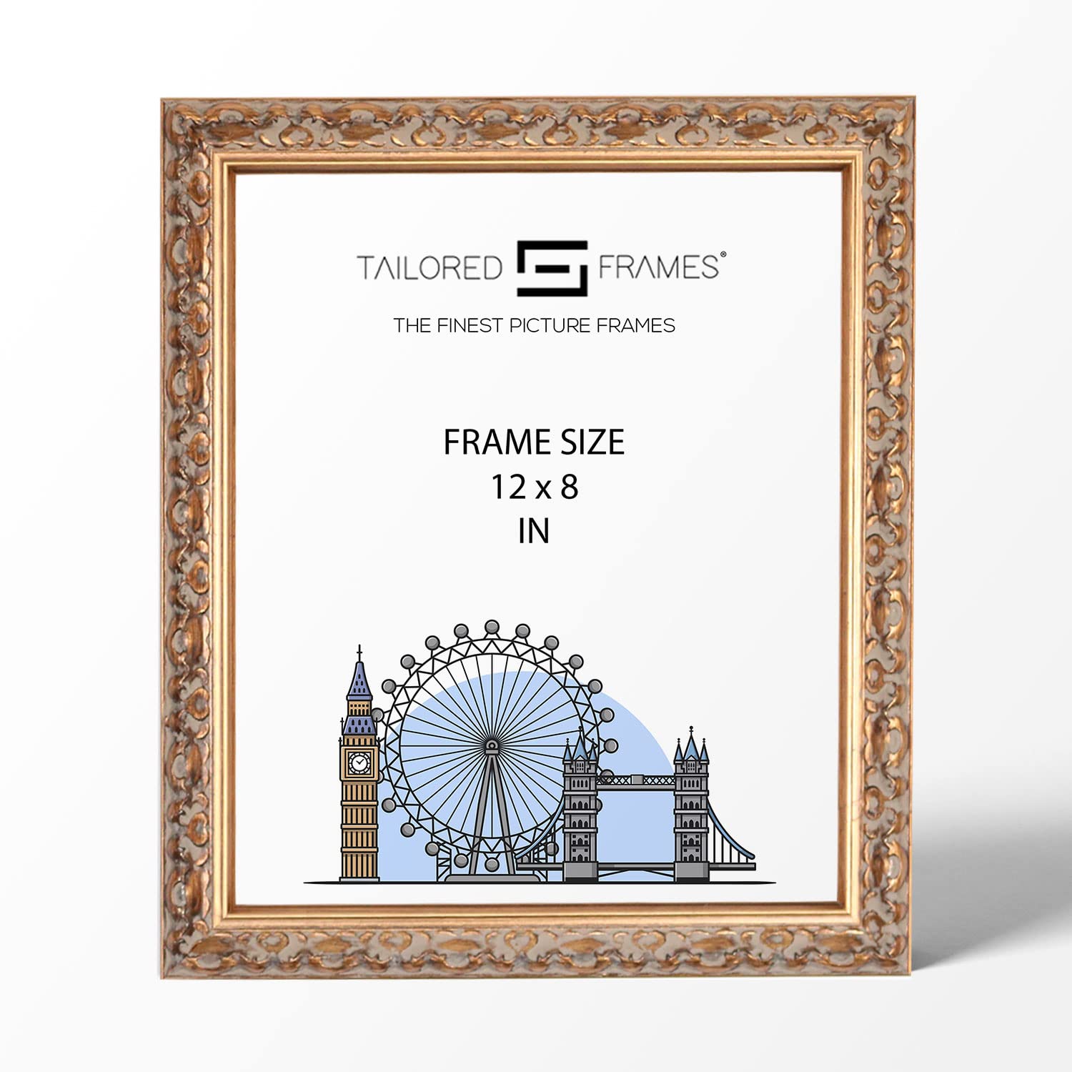 Tailored Frames Vienna Gold 12" x 8" | Rustic Style Vintage Single Picture Frame | Table Top & Wall Hanging Type | Photo Frame Without Mount