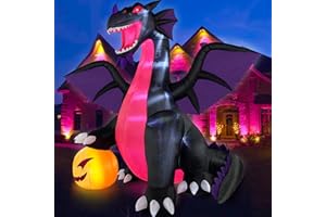 Danxilu 9FT Halloween Inflatable Dominating Dragon with Pumpkin Outdoor Decoration, Blow Up Yard Decoration with LED Lights Spooky for Halloween Fun Holiday Party Yard Garden Lawn Decor
