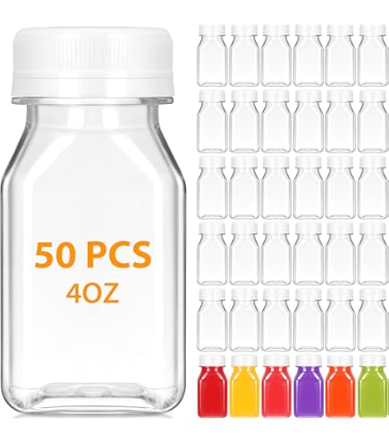YZXODN 2oz Plastic Shot Bottles – 50-Pack With Caps, Perfect For Parties & Juice
