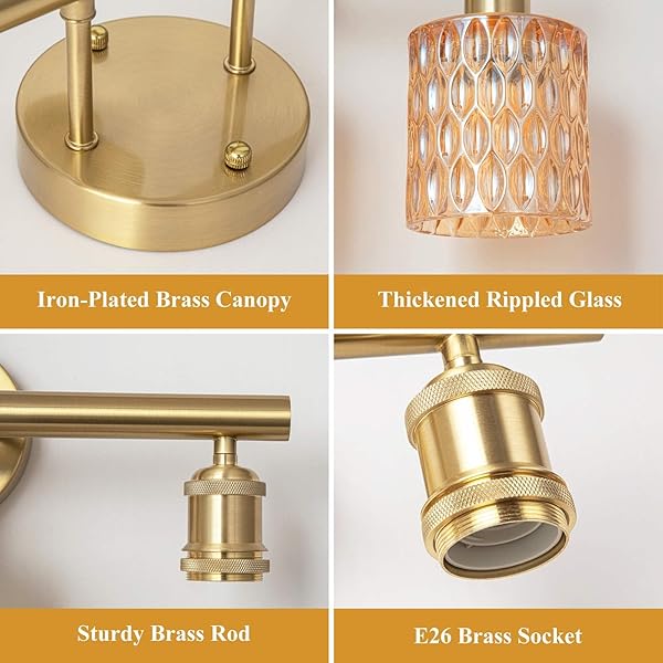 LAPMUNG BATHROOM VANITY LIGHT, GOLD WALL FIXTURE OVER MIRROR, GREEN GLASS SHADE LIGHTING WITH BULBS INCLUDED FOR BEDROOM & LIVING ROOM,2-LIGHTS