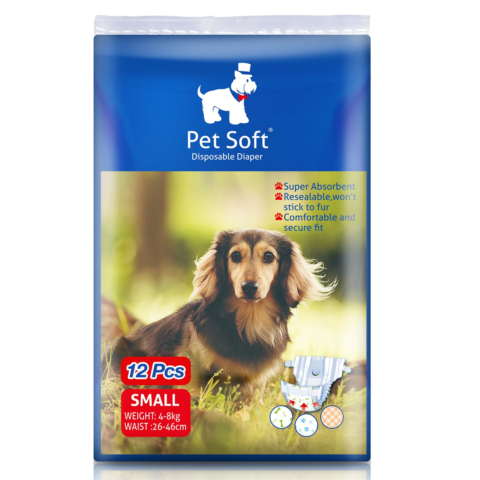 Pet Soft Disposable Dog Puppy Nappies Female Small 12 Count - Super Absorbent Dog Doggy Cat Diapers