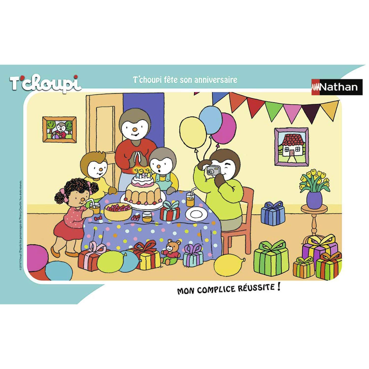 Nathan 4005556860708 "T'choupi" 15-Piece Frame for Birthday Parties, Puzzles, Brainteasers, Children, Boy, Game, Toy Girl 3 Years, T’choupi, Neon