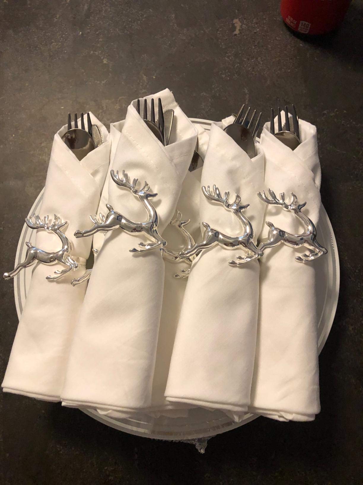 JulyLab Holiday Chirstmas Thanksgiving Napkin Rings Set of 2 for Wedding Dinner Party Gifts Favor Table Holders (Deer Style #1 Silver, 2)