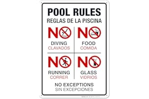 SIGO SIGNS Bilingual Pool Rules Sign, No Diving No Running No Food No Glass, 10x14 Inches, Rust Free .040 Aluminum, Fade Resistant, Made in USA