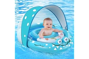 URMYWO Baby Pool Float with Removable UPF50+ Sun Protection Canopy, Baby Floats for Pool 6-12-24 Months Infant Toddler, Durable Baby Swim Float with Adjustable Seat, Extra Wide, Breathable