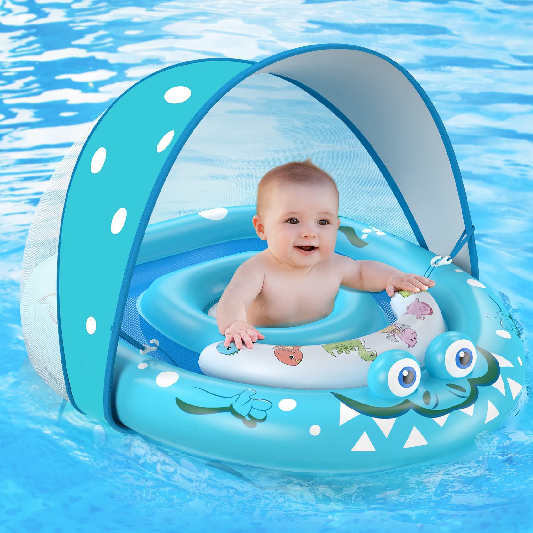 Photo 1 of URMYWO Baby Pool Float with Removable UPF50+ Sun Protection Canopy, Baby Floats for Pool 6-12-24 Months Infant Toddler, Swim Float with Adjustable Seat, Extra Wide, Breathable, Sun-Proof