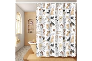 Umpoo I Love Dogs Shower Curtain for Kids Bathroom - Various Cute Little Dog Animal Bone Shower Curtain with Hooks, Waterproof Fabric Polyester, 72x72 Inch