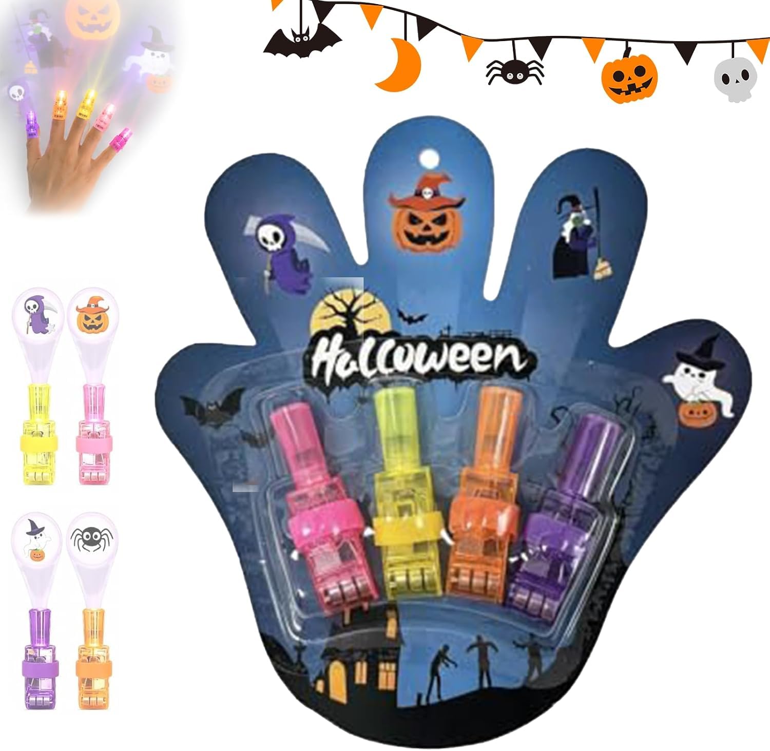 4PCS Halloween Projection Finger Lights, LED Finger Projector Rings, A | Mini Colorful Flashing Halloween Finger Projector Li