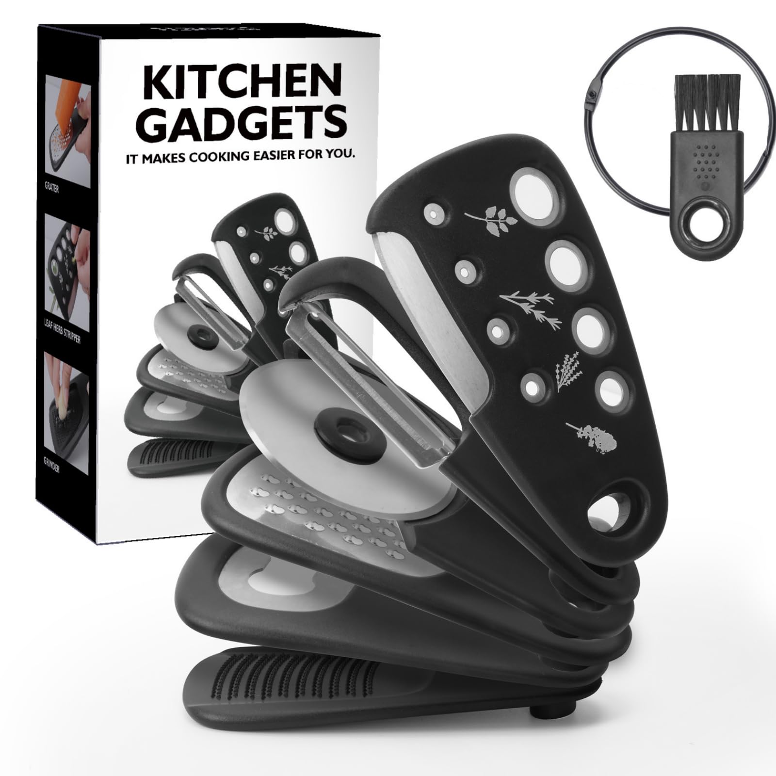 Camper Van Accessories,Camping Essentials,6 Pieces Space Saving Kitchen Accessories Vanilla Cutter,Bottle Opener,Cheese Grater,Pizza Cutter,Fruit/Vegetable Peeler, Garlic/Ginger Grinder