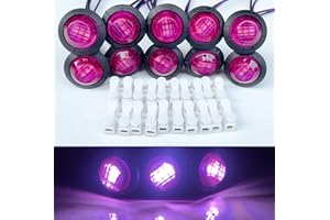Lot de 10 feux de gabarit ronds violets 3 LED 12 V 1,9 cm pour camping-car, remorque, camion, VTT, VUTT, VR, camionnette, pic