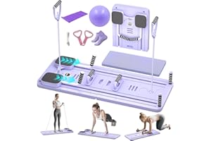 Pilates Board with Resistance Bands, Purple,Multifunctional Portable Reformer Pilates Machine at Home Pilates Equipment for A