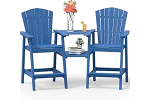 PLUUV Tall Adirondack Chairs Set of 2 High Back Adirondack barstools with Removable Connecting Tray, HDPE Height Adirondack Barstools, High Patio Chairs for Balcony, Lawn, Deck, Backyard -Dark Blue