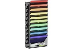 Marbrasse Wall File Holder 11-Tier Hanging Wall File Organizer, for Papers, Files Clipboard & Magazine Organizer, Wall Mount File Holder Great for Office Home (Black)