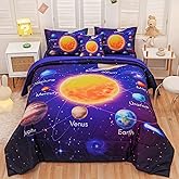 Tasselily Twin Size Comforter Sets for Boys, Space Bedding Set Twin Bed in a Bag, 6 Pcs Universe Planet Galaxy Comforter Set with Sheets