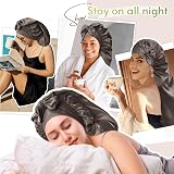 BONNET QUEEN Silk Bonnet for Sleeping Long Hair Satin Night Cap Grey Gold view 6