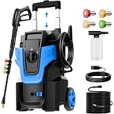 Heavy Duty MAX5000 PSI Pressure Washer, Electric Power Washer with 2-Stage Pull Rod, 4 Nozzles, Foam Cannon &amp; 500ml Soap Bottle for Car, Home &amp; Outdoor Cleaning,Blue
