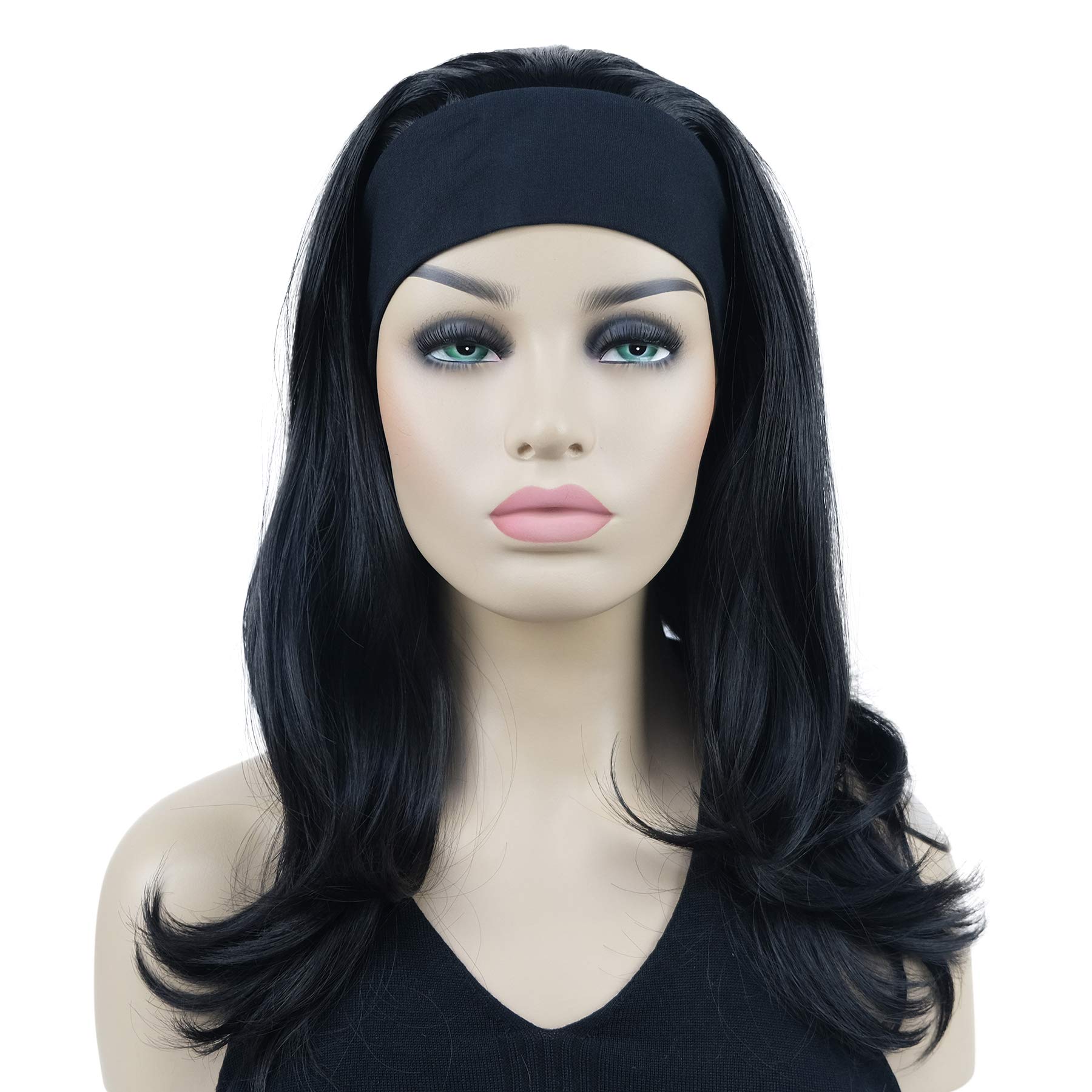 Lydell Long Straight Wavy Hair Wigs Headband Synthetic Wigs (Natural Black)