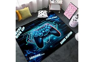 ANGELWARDROBE Gamer Area Rug for Kids Room 3D Gamepad Controller Blue Boys Floor Rugs for Living Room Teen Game Player Living Room Mat Home Decor Sofa Floor Polyester Mat, 47"x31"