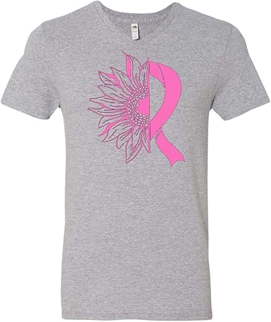 Amazon.com: inktastic Pink Ribbon Sunflower- Breast Cancer Awareness Men's V-Neck T-Shirt: Clothing