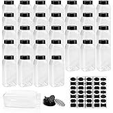 34 Pack 16 oz Plastic Spice Jars with Cap Clear Empty Square Bottle With flip lid Reusable Spice Bottle Large Seasoning Jars Powder Storage Container for Storing Seasoning Powders Supplies