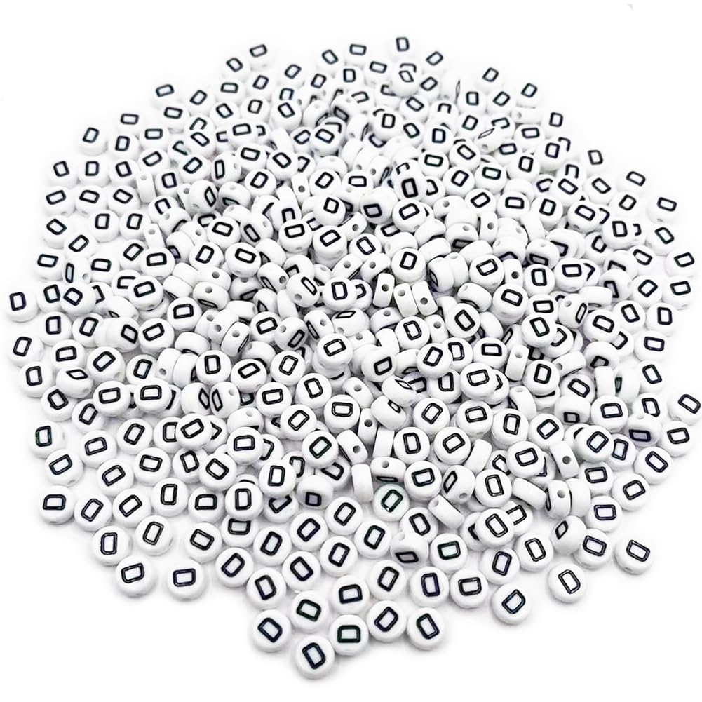 500PCS 4x7mm Acrylic Letter Beads D for Friendship Bracelet Jewellry Making, White Flat Round Acrylic with Black Alphabet Beads for DIY Crafts Bracelets Necklaces Key Chains Phone Lanyards