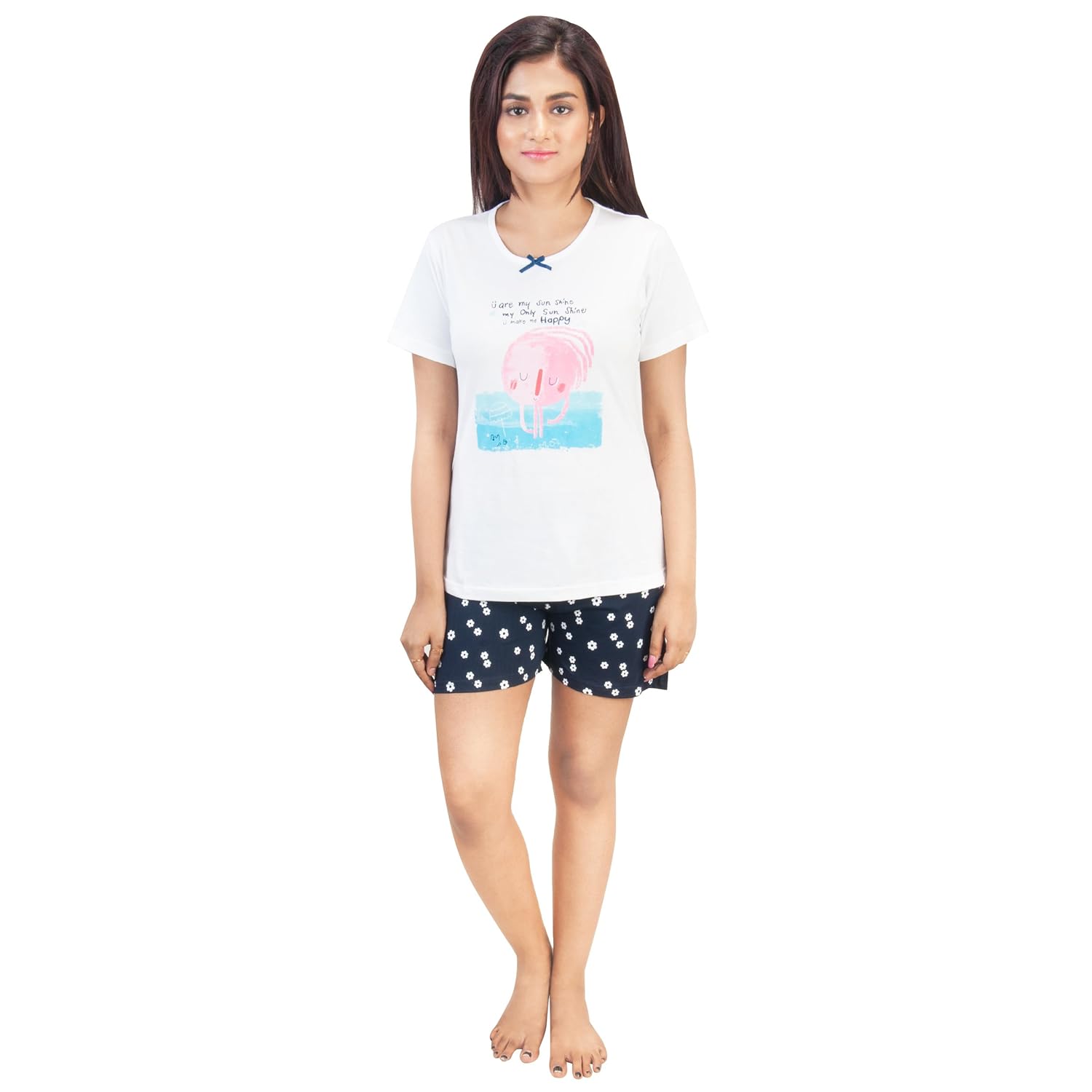 a9- women printed white, navy blue shorts - pack of 2