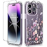 GVIEWIN for iPhone 14 Pro Max Case Floral, with Screen Protector&Camera Lens Protector,[Non Yellowing] Soft Shockproof Clear Phone Protective Cover for Women, Flower Pattern 6.7"(Floratopia/Colorful)