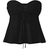 ANRABESS Womens Tube Top Summer Strapless Tie Front Ruched Peplum Flared Hem Cute Bandeau Halter Tops 2026 Vacation Outfits