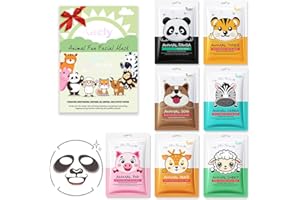 Kaely 7 Pack Kids Face Mask Spa, Animal Face Masks for Kids Teens Women Skincare, Animal Character Sheet Facial Mask for All Skin Types, Girls Night Party Skin Care Set, Birthday Christmas Gifts, 01B