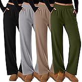 Velvelhall 4 Pack Womens Fleece Lined Sweatpants Thermal Straight Leg Baggy Pants Wide Leg Warm Lounge Joggers with Pockets