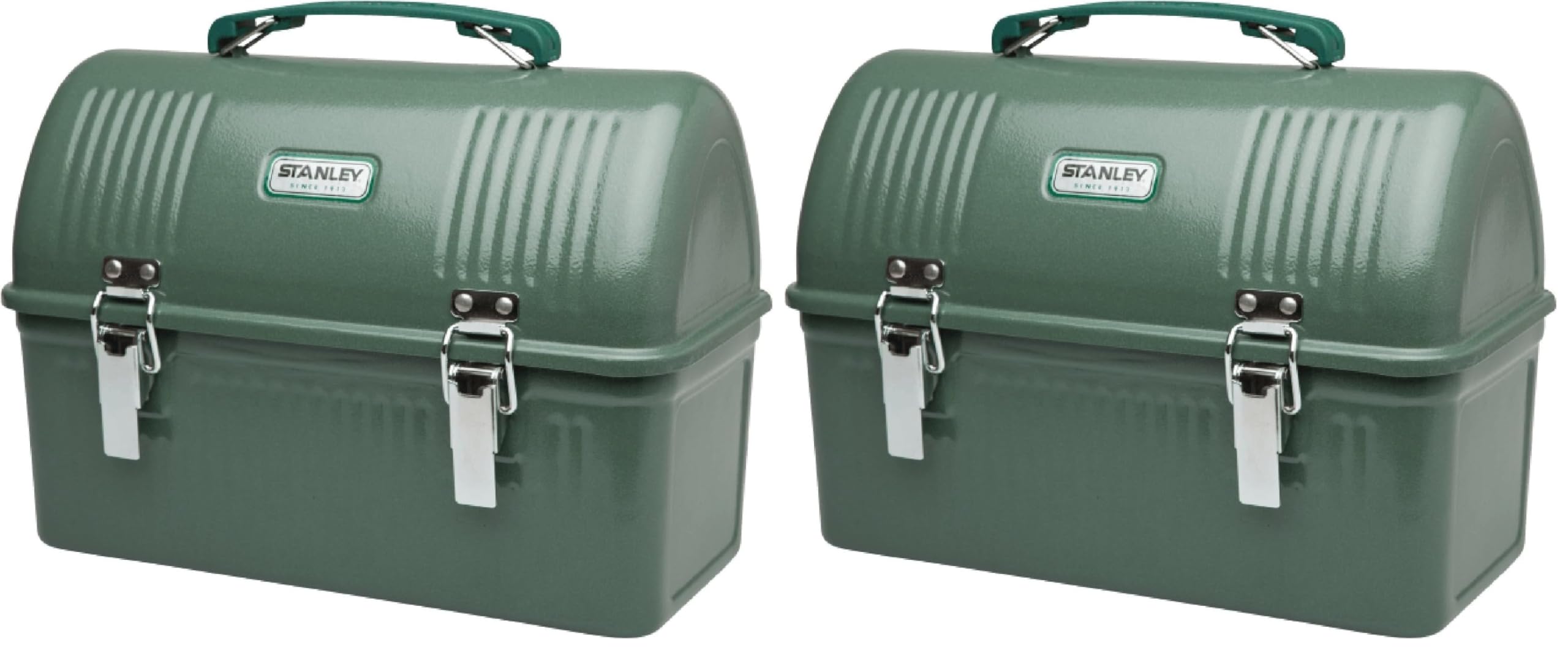 Fiambrera clásica STANLEY de 10 cuartos | Lonchera de metal vintage | Recipiente de comida duradero con asa y pestillo | Almacena alimentos, bebidas, termos, botellas de agua-| Verde martillo, (paquete de 2)