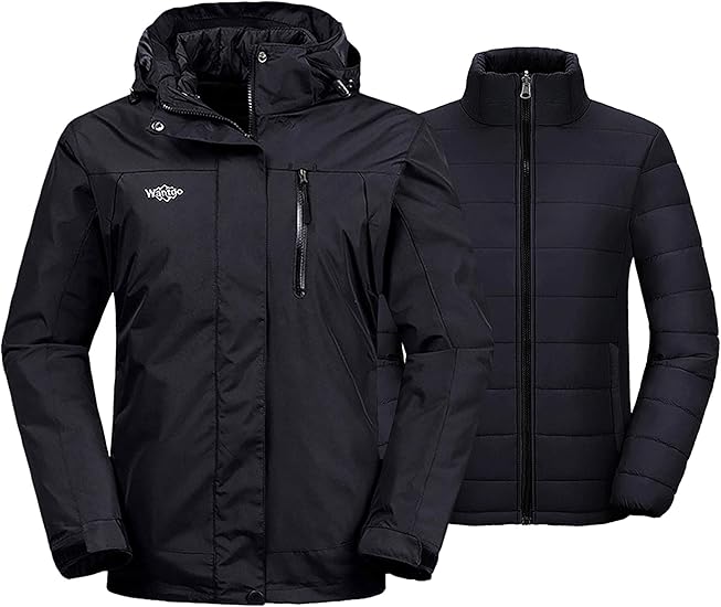 Wantdo Womens 3 in 1 Ski Jacket Waterproof Raincoat with Removable