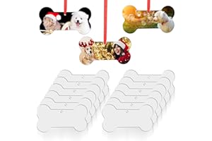 KASYAT 15 Pieces Christmas Dog Bone Sublimation Blank Pendants MDF Personalized Sublimation Dog Bone Ornament Double Sided Sublimation Blank Ornament Unfinished Pendant