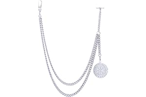 TEWAFOS Pocket Watch Chain，Watch Chain Men, Double-Layer Design, with Two Hooks, Halloween, Thanksgiving and Christmas Vests and Formal Clothes Accessories (Sliver)