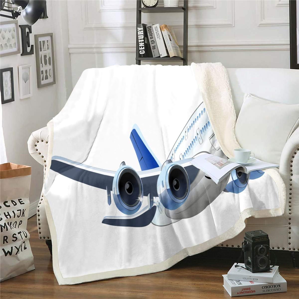 Aircraft Sherpa Blanket Airplane Print Blanket for Kids